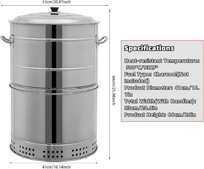 Large Portable Charcoal Grills, Stainless BBQ Grill Barrel, 360° Smokeless Outdoor Barbecue Grill for Travel Camping Grill Outdoor Cooking Picnic Patio Backyard (50 Skewers)