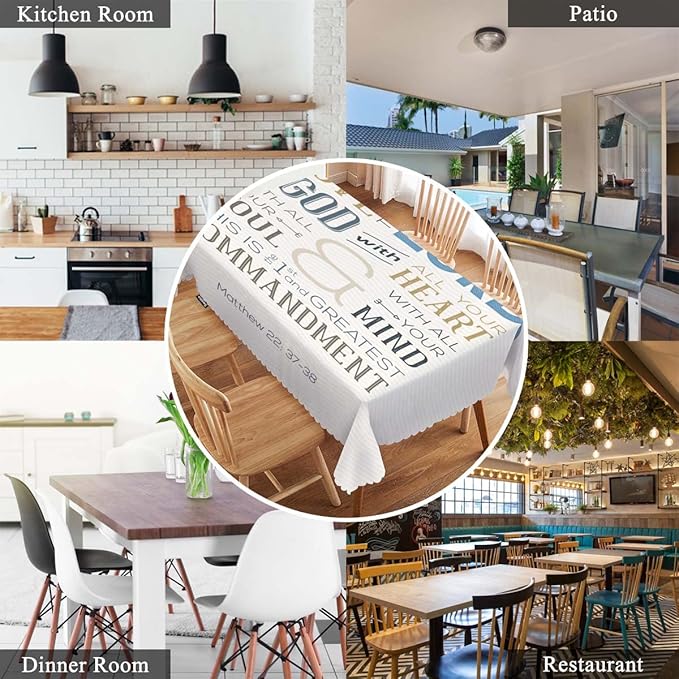 Swono Love God 52"X70" Oblong Table Cloth Christian Verse Bible Quote Zigzag Wrinkle Free Table Cover Farmhouse Tablecloth for Home Restaurant Picnic Indoor Outdoor Dining
