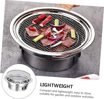 GANAZONO Portable Stainless Steel Korean Charcoal Grill Mini Bbq Stove with Grill Rack, Outdoor Compact Barbecue Stove for Camping and Housewarming