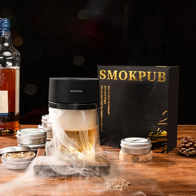 Electric Whiskey Smoker Kit, Rechargeable Cocktail Smoker with 6 Wood Chips, Flameless Heating System, Old Fashioned Drink Smoker Kit, Bourbon Whiskey Gifts for Men,Dad,Husband