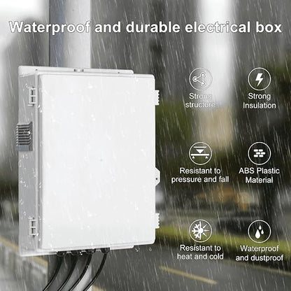 Namunanee Outdoor Electrical Junction Box with High Power Outlet, ABS Water Resistant Enclosure with Internal Mounting Panel & Hinged Cover (16" H* 12" L* 4" W)