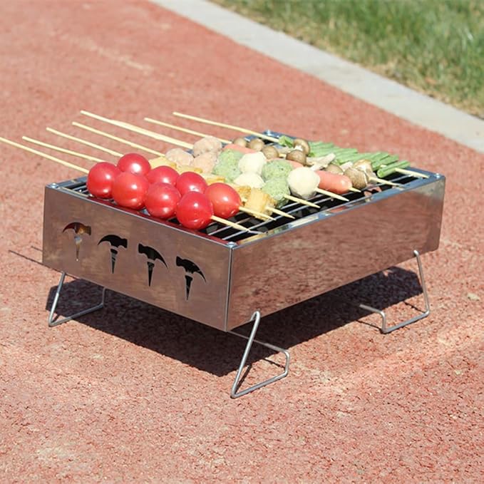 Barbecue Charcoal Grill Barbecue Grill with Strip Grill, Fashion Novel Barbecue Shelf, Barbecue Stove for Outdoor Cooking Camping Beach Traveling Small Folding Tabletop Grill