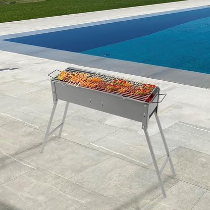 Portable Charcoal BBQ Grill with Adjustable Height, 24x7x25 Inches, Durable Folding Design for Outdoor Cooking & Picnics, Large Grilling Area