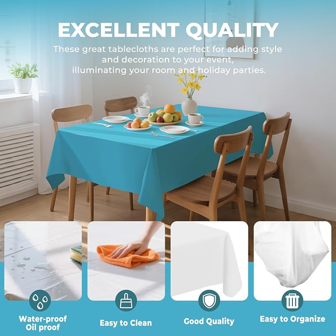 54 Inch X 100 Feet Plastic Table Cover Roll Premium Disposable Plastic Tablecloth for All Type/Shape Tables | Picnic, Party, Banquet, Birthdays, Weddings (Turquoise, 54 Inch X 100 Feet)