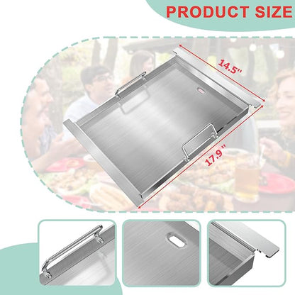 Half Size Griddle Insert for Blaze Grills 3, 4, 5 Burner Natural Grill, Flat Top Griddle Plate for Summerset Sizzler 32" & 40" and AOG 24'' T Series, RCS 32" Grill, 17.9''L x 14.5''W,Stainless Steel