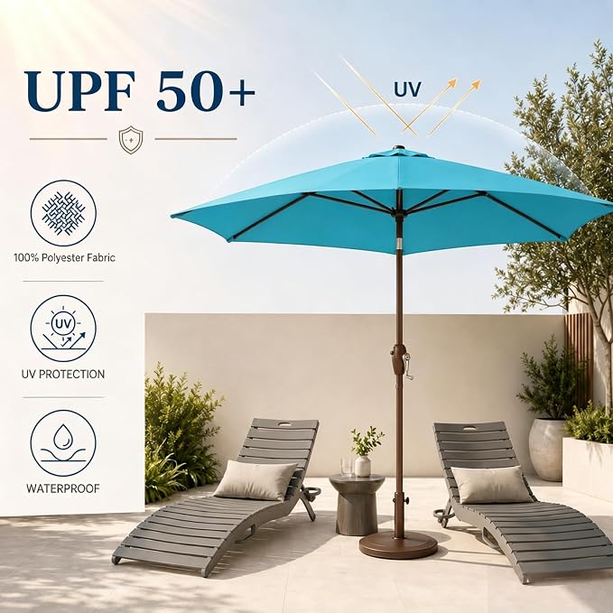 7.5ft Patio Umbrella, Outdoor Table Market Umbrella with Smooth Crank Lift, 6 Windproof Fiberglass Ribs, UPF50+ UV Protection for Deck, Pool, Garden and Backyard