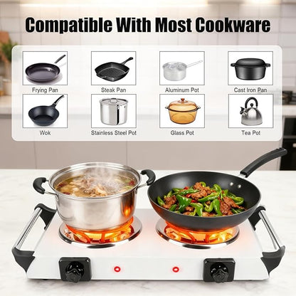 Electric Charcoal Burner Stove, 500W Single Coil Hot Plate Starter with Grill Tongs, 5-Level Temp, Smart Heat Control & Stainless Steel Fast Heating for Cooking top Countertop (4271White)