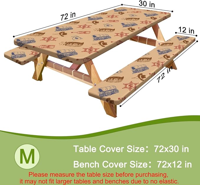 Picnic Table and Bench Cover Set, Waterproof Fitted Elastic Cloth | Portable Camping Essentials With Built-In Storage Pocket And Waterproof Fabric For Outdoor RV Or Picnic Table Use