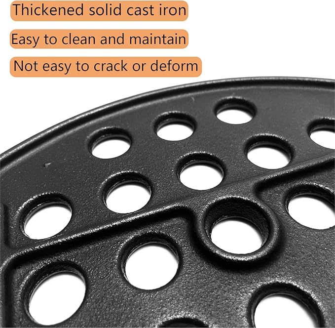 11.75" Cast Iron Round Fire Grate, High Heat Charcoal Plate Fire Bottom Grate Replacement Parts for Fire Pit, Kamado Joe Big Joe I II III 24" Charcoal Grill