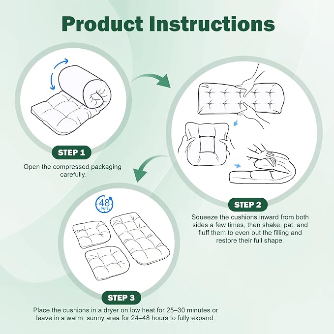 Outdoor Wicker Chair Cushion, 44×19×4 in, Waterproof, Forest Green | Waterproof Wicker Furniture Cushions, Fade Resistant, 3 Piece Patio Furniture Cushions Set for Bench, Loveseat, Swing, Settee