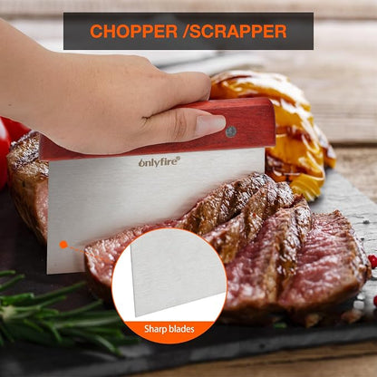 onlyfire Professional Flat Top Barbecue Tool Kit Grill Griddle Tools | Griddle Accessories for Camping, Outdoor Hibachi, Backyard-5 pcs