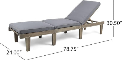 Christopher Knight Home Alisa Outdoor Acacia Wood Chaise Lounge, Grey Finish/Dark Grey Cushion