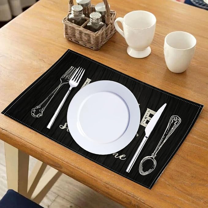 Vintage Style Placemats Set of 4 Home Sweet Home Rustic Home Decorative Table Mats Waterproof Heat Resistant Washable Non-Slip Place Mats for Dinner Room Kitchen Decor Table 12”×16”(Grey, 12”×16”)