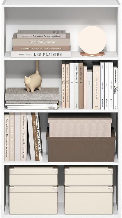 Furinno Jaya Book Shelf, 4-Tier Book Shelf, Bookcase with Open Shelving, Standing Bookshelf, 9.5 x 23.6 x 41.9, for Organization and Storage, for Home Office, Living Room, White