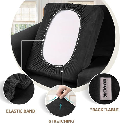 WEERRW Velvet Stretch 2 Pieces Chair Sofa Slipcovers Washable, Black | Armchair Slipcovers Luxury Soft Velvet Plush Furniture Protector Couch Cover with Elastic Bottom for Kids Pets, Small