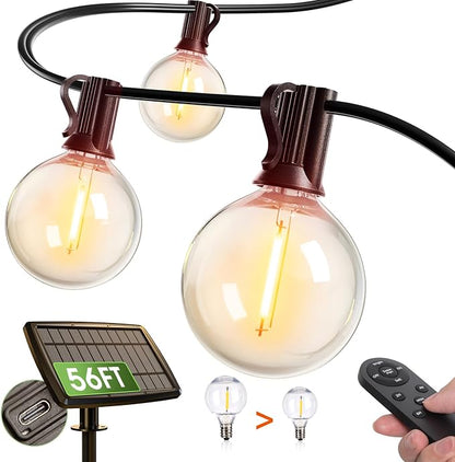 addlon 56FT(50+6) Solar String Lights for Outside G50 Waterproof | with USB Port Patio Outdoor Solar Powered with 27 LED Bulbs 3 Light Modes for Backyard Porch Garden Market Bistro
