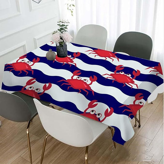 TKS MITLAN Happy Crabs Tablecloth 60x84 Inch Rectangular Sea Wavy Stripe Cute Animal Cartoon Fun Oblong Table Cloth Kitchen Table Decorations for Home Dinner Party