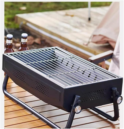 Portable charcoal grill, outdoor grill, folding portable grill, suitable for garden outdoor cooking barbecue camping picnic, Black, 613154