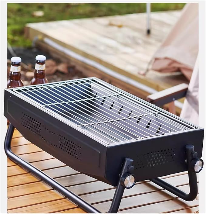 Portable charcoal grill, outdoor grill, folding portable grill, suitable for garden outdoor cooking barbecue camping picnic(Black)