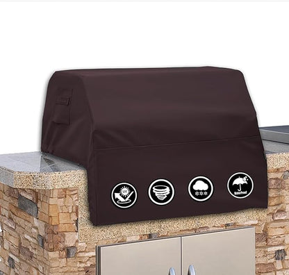 Covers & All Built-in Grill Cover for Outdoor Grill – Heavy Duty 12 oz Waterproof Built-in BBQ Grill Cover, PVC-Coated Polyester with Elastic Hem for Snug Fit (34 x 26 x 24 inches, Coffee)