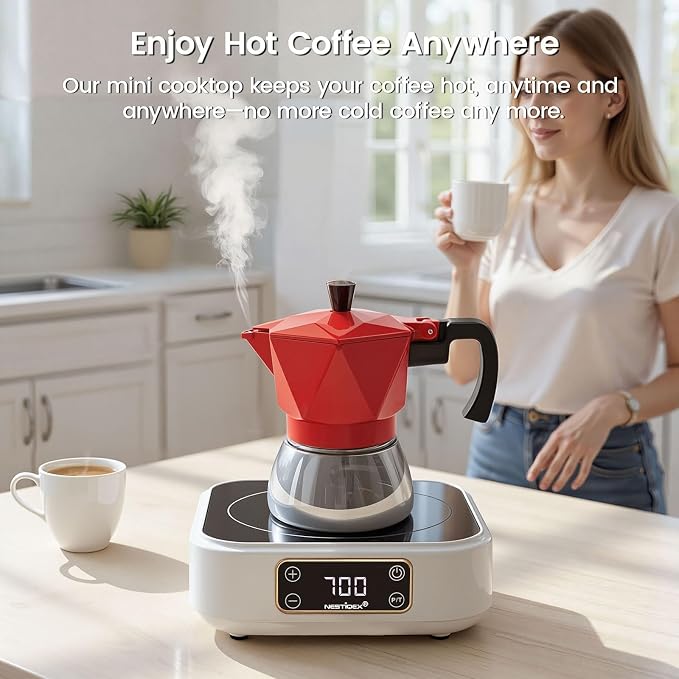 Mini Induction Cooktop 700W, 120V Portable Single Induction Burner – Compact Electric Hot Plate for Small Kitchens, Travel, RV, Camping – Quick Heat for Coffee, Tea, Flameless, Easy-Clean