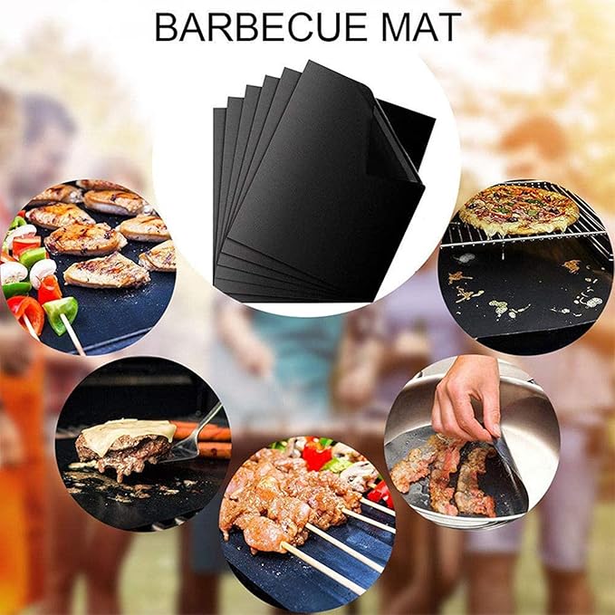 Grill Mat 6 Sets (15.7'' x 11.8'' x 0.08''), Black