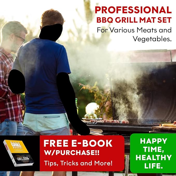 Grill Magic BBQ Grill Mat Set of 3-100% Nonstick Large Grilling Sheets - Heavy Duty Cooking Mats for Outdoor Grill Charcoal, Gas or Electric - Reusable, Extra Thick and Easy to Clean - 15.75 x 13