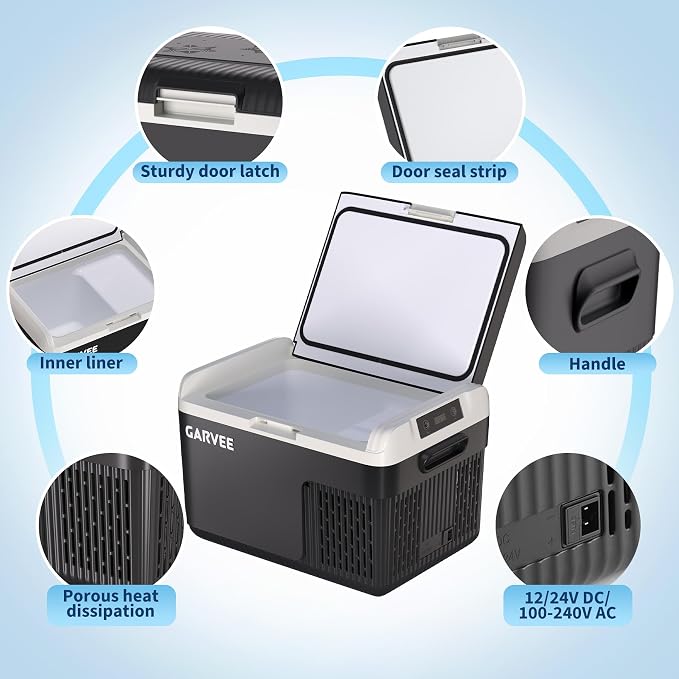 Garvee 12 Volt Refrigerator, 13QT 12V Car Fridge, Portable Freezer Compressor Electric Cooler, 12/24V DC 110-240V AC, Portable Refrigerator for RV/Truck/Camping, -4°F to 68°F