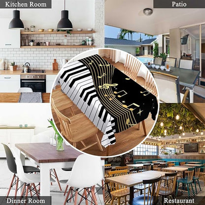 Swono Music Notes Table Covers 52x70 Inch Black Piano Musical Instrument and Notes Tablecloth Kitchen Dinning Tabletop Decoration, Table Cloth for Outdoor and Indoor Use
