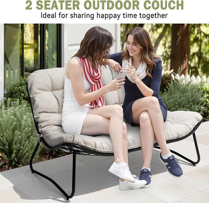 Crestlive Products Outdoor Couch，Patio Loveseat with Soft Cushions All Weather Patio Furniture for Porch/Balcony/Yard (2PC Beige)