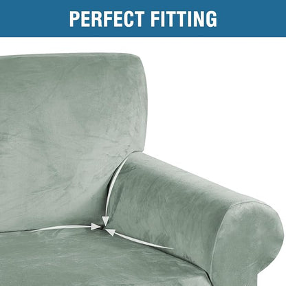 H.VERSAILTEX Stretch Velvet Armchair Cover Couch Covers 1 Cushion Chair Slipcover for Living Room Furniture Cover Crafted from Thick Comfy Rich Velour (Chair 31"-49", Sea Grass)