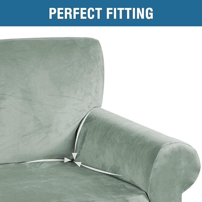 H.VERSAILTEX 1 Peice Stretch Velvet Sofa Covers for 3 Cushion Couch Covers Sofa Slipcovers Furniture Protector Soft, Crafted from Thick Comfy Rich Velour (Sofa 72"-90", Sea Grass)