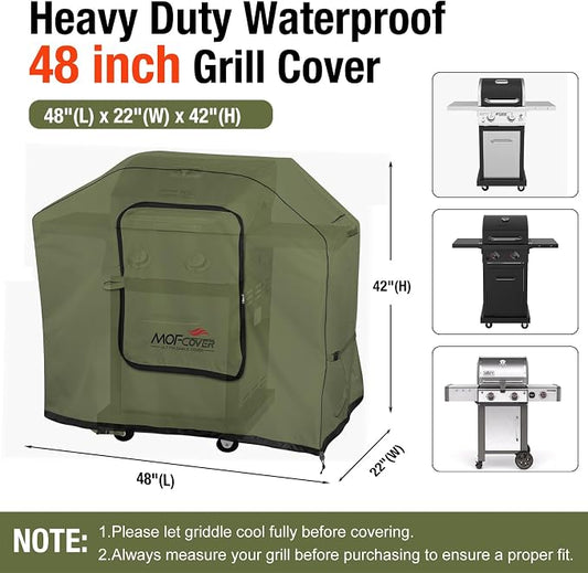 Exclusive Foldable 48 inch Grill Cover, 600D Heavy Duty Waterproof Outdoor BBQ Cover for 2-3 Burners Grill Weber Nexgrill CharBroil, Green