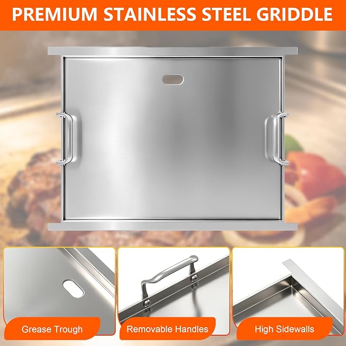 Half-Size Stainless Steel Flat Top Griddle Insert for Captiva Designs GR019 | 19.6" L x 14.4" W for 4-Burner Propane Gas Grill, Universal Griddle Plate, Non-Stick Grill Accessory for Backyard BBQ