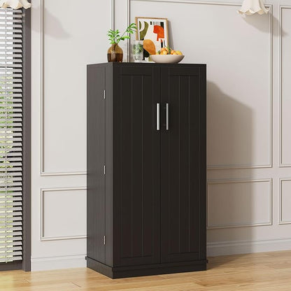 Pantry Cabinet, 47in Wooden Kitchen Storage Pantry Cabinet, Freestanding Storage Cabinets with 2 Doors, Adjustable Shelves, Black
