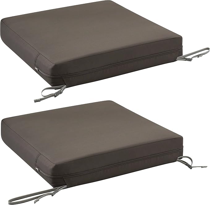 Classic Accessories Ravenna Water-Resistant 25 x 25 x 5 Inch Square Patio Seat Cushion Slip Cover & Foam, Dark Taupe, Lounge Chair Cushion