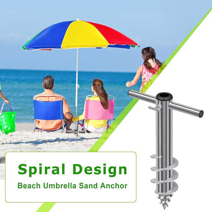 Dolibest Beach Umbrella Sand Anchor, Heavy-Duty Steel Beach Umbrella Holder with 3 Sleeves (Fits 1-2" Poles), Windproof Beach Umbrella Stake, Fully Welded Spiral Base Design for Ultimate Stability