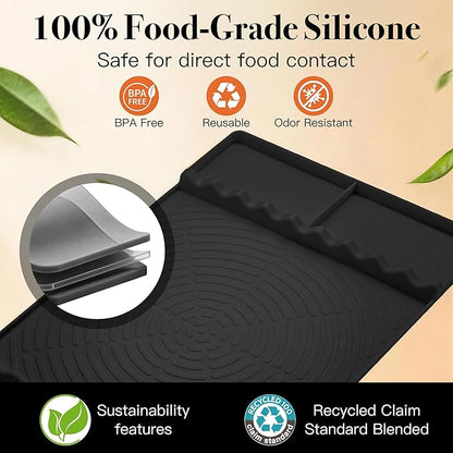 Silicone Grill Mat for Blackstone - BBQ Griddle Tools Side Mat with Drip Pad, Griddle Tools Mat for Outdoor Kitchen Countertop, BBQ Grill Accessories Gifts for Men (Black)