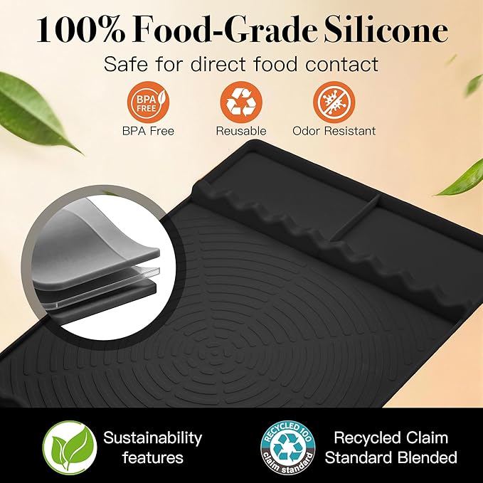 Silicone Grill Mat for Blackstone - BBQ Griddle Tools Side Mat with Drip Pad, Griddle Tools Mat for Outdoor Kitchen Countertop, BBQ Grill Accessories Gifts for Men (Black-2Pack)