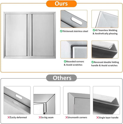 JIE JIN Outdoor Kitchen Door 24" W X 24" H Double Doors BBQ Access Door BBQ Island Door 304 Brushed Stainless Steel Flush Mount Door for Outdoor Kitchen BBQ Island Outdoor Cabinet Doors