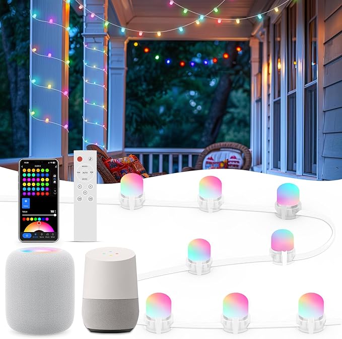 Smart Outdoor String Lights 76FT with 200 LEDs, IP65 Waterproof Patio Lights, 110+ Scene Modes Christmas Lights for Porch Garden Yard Party Holiday Everyday Decor, Works with Alexa, Google Assistant