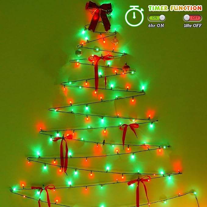 QITONG 500LED Red and Green String Lights, 165ft Christmas Lights Outdoor Waterproof with Plug in, Green Wire Twinkle Tree Lights Indoor with 8 Modes
