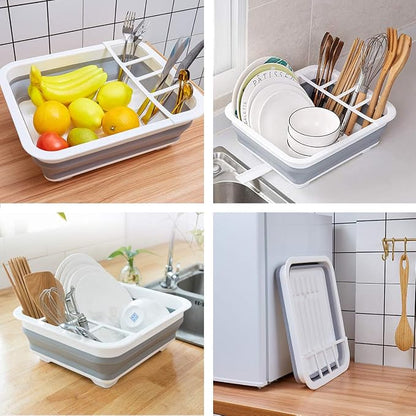 THANSTAR Collapsible Dish Drying Rack Portable Dinnerware Drainer Organizer for Kitchen RV Campers Travel Trailer Space Saving Kitchen Storage Tray
