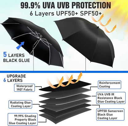 2 PACK Beach Umbrella with Clamp, 360 ° Adjustable Umbrellas for Chair, UPF50+ Umbrella for Beach Chair, Patio Chair, Wheelchair, Camping Chair, Golf Carts (Chair Not Included)