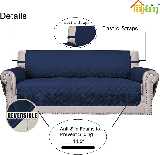 Easy-Going Reversible Couch Cover, 4 Seater Sofa, XX-Large Sofa, Navy/Ivory | Machine Washable Slipcover For Dogs, Water Resistant Furniture Mat For Living Room, Non-Slip Sofa Cover, Pet Friendly