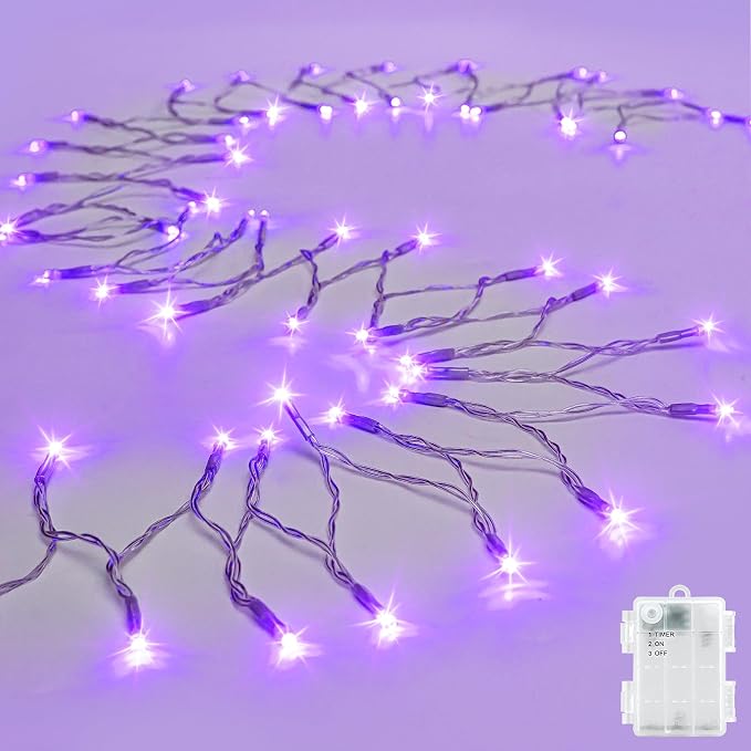 cshare String Lights Outdoor Waterproof 9.8ft 30 LED, Purple Fairy Lights Battery Operated with Timer Clear Wire for Indoor & Outdoor Christmas Halloween Decorations Garland Party Garden