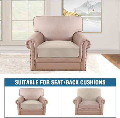 H.VERSAILTEX Velvet Stretch Couch Cushion Cover Plush Cushion Slipcover for Chair Cushion Furniture Protector Seat Cushion Sofa Cover (1 Piece Armchair Cushion Covers, Ivory)