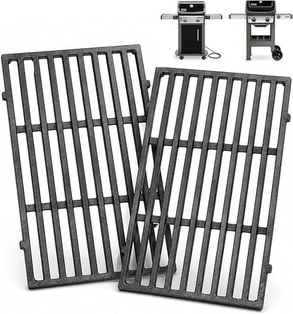 Utheer 7637 Cast Iron Grill Grates Replacement Parts Compatible with Weber Spirit 200 and Spirit II 200 Series E210 E215 E220 S210 S215 S220, 17.5 x 10.2 Inch Cooking Grates, 2 Pack