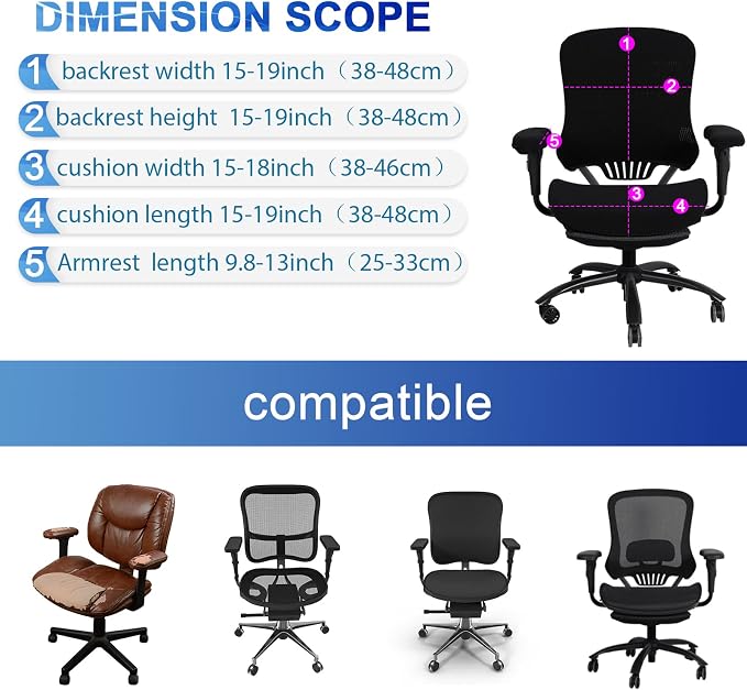 Tallew 4 Pcs Office Chair Covers Stretchable Armrest Seat,XL,Black | Universal Fit Office Desk Chairs, Protective Seat Backrest Slipcovers, Stretchable Prevent Wear, Easy Install for Rotating