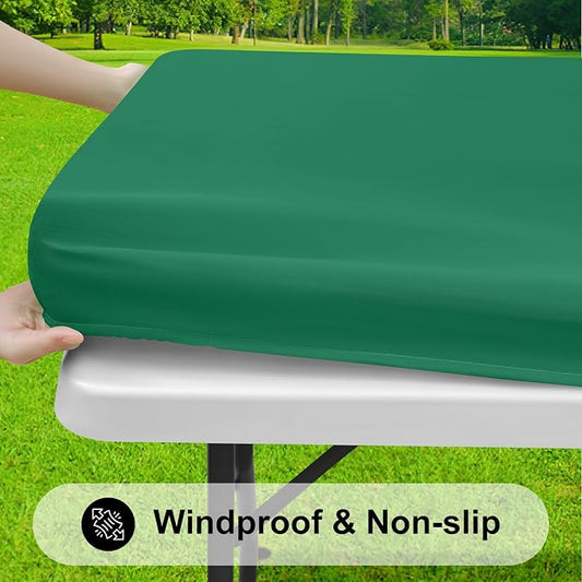 Smiry Rectangle Tablecloth, Elastic Fitted Flannel Backed Vinyl Tablecloths for 4ft Folding Tables, Waterproof Wipeable Table Covers for Indoor, Outdoor, Picnic and Camping (Emerald Green, 30"x48")